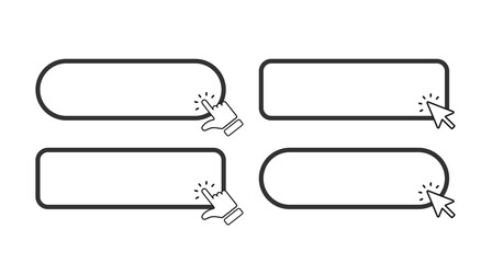 Poster - Press the button here with your hand or mouse cursor. Press the button. Modern action button. Computer mouse cursor or hand pointer symbol. Vector illustration