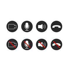 Poster - Set of communication icons. Phone, sound, microphone, camera, call symbols on isolated white background for applications, Internet, applications. Vector illustration