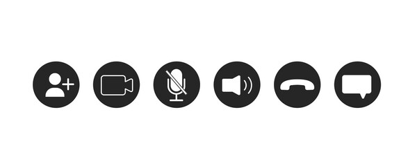 Poster - Set of communication icons. Phone, sound, microphone, camera, call symbols on isolated white background for applications, Internet, applications. Vector illustration