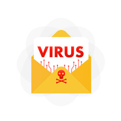 Poster - Letter with a virus, cyber security, electronic letter, cybercrime. Vector illustration