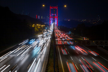 Evening traffic on the fatih sultan mehmet bridge