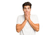 © Asier - Young caucasian handsome man isolated shocked covering mouth with hands.