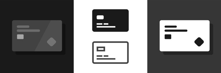 Poster - Credit bank or debit card icon line art pictogram black and white shape silhouette graphic simple minimal illustration clipart isolated, outline stroke linear editable stroke set design on dark image