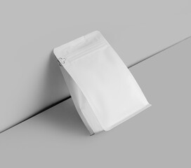 Wall Mural - Template of a white doy pack for tea, zip packing diagonally, clouded on the wall, isolated on the background.