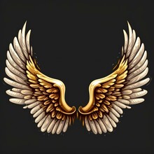 Realistic Golden White Angel Wing Illustration Isolated In Black Background