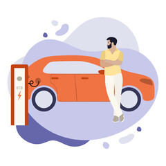 Wall Mural - Driver Electric car Vehicle charging station ECO