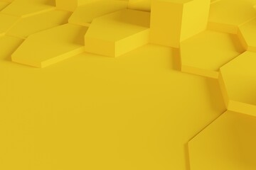 Poster - Abstract yellow illustration with honeycombs, hexagonal shapes with shadow, 3D rendering
