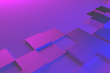 Poster - color business background with squares and cubes, purple and blue image with shadow for technology