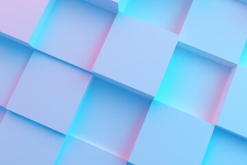 Poster - color business background with squares and cubes, purple and blue image with shadow for technology, 3D rendering