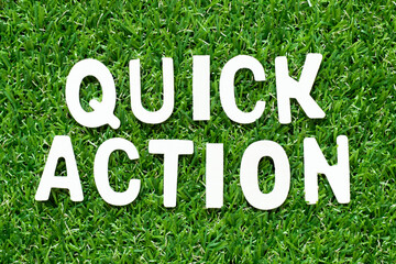 Wood alphabet letter in word quick action on green grass background