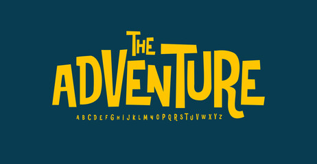 adventure font modern bouncy typeset, lively friendly alphabet. playful cheerful letters in los muer