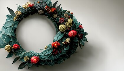 Sticker - Beautiful Christmas wreath on grey background, top view