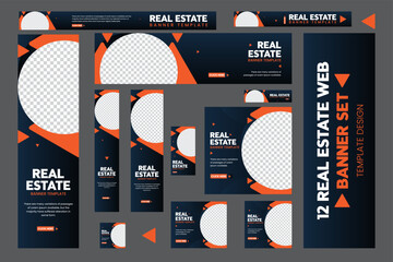 real estate ads web banner set, vector horizontal and vertical web ads banner design bundle