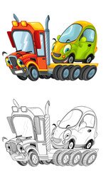 Wall Mural - funny cartoon tow truck driver with other car