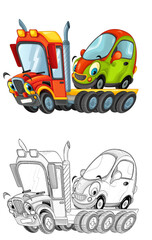 Wall Mural - funny cartoon tow truck driver with other car