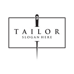 Tailor silhouette logo with needle, thread, benik and sewing machine markings. Logo design for tailors, fashion, boutiques and other clothing companies. With vector illustration design.