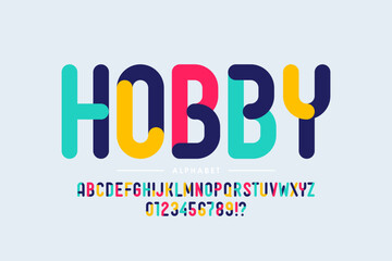 Wall Mural - Modern rounded colorful sans serif font design, alphabet letters and numbers.