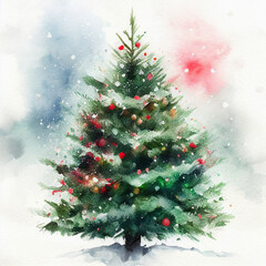 christmas tree. watercolor painting of a christmas tree