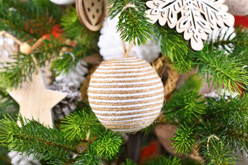 Wall Mural - Natural Christmas tree ornament bauble made from beige and white jute rope