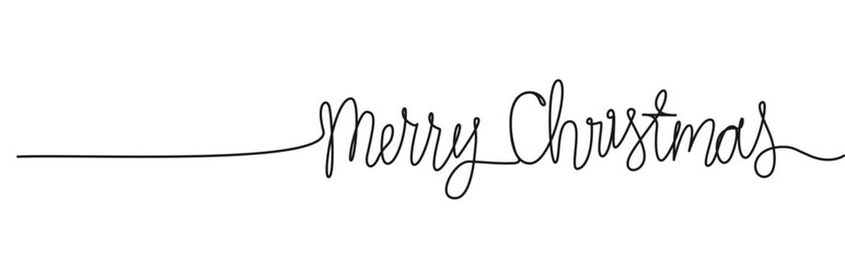 Wall Mural - single line handdrawn phrase MERRY CHRISTMAS isolated on white, line art vector illustration