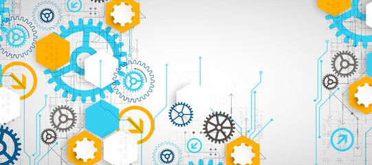 Abstract technology concept. Circuit board, high computer color background. Vector illustration with space for content, web - template, business tech presentation.