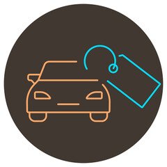 Car tag icon outline. Two color icon on round background.