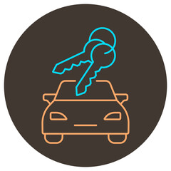 Car key icon outline. Two color icon on round background.