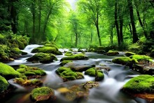 Beautiful 3D Nature And Landscape Wallpaper Of A Waterfall In A Forest With Sun Ray