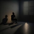 © SCHRÖDER - Silhouette of man in dark room. Illustration about depression. Made by AI.