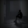 © SCHRÖDER - Silhouette of man in dark room. Illustration about depression. Made by AI.