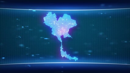 Fototapete - Thailand map glowing blue silhouette outline made of lines dots triangles, low polygonal shapes. Communication, internet technologies concept. Wireframe futuristic design