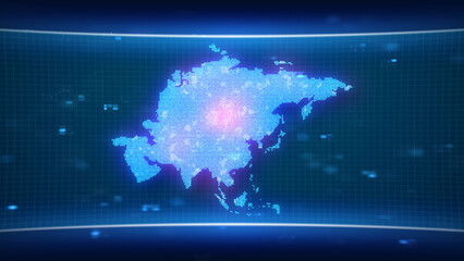 Fototapete - map glowing blue silhouette outline made of lines dots triangles, low polygonal shapes. Communication, internet technologies concept. Wireframe futuristic design