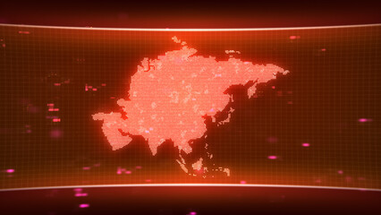 Fototapete - map glowing red silhouette outline made of lines dots triangles, low polygonal shapes. Communication, internet technologies concept. Wireframe futuristic design