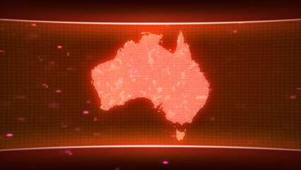 Fototapete - map glowing red silhouette outline made of lines dots triangles, low polygonal shapes. Communication, internet technologies concept. Wireframe futuristic design