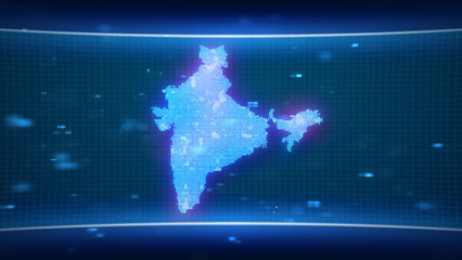 Fototapete - map glowing blue silhouette outline made of lines dots triangles, low polygonal shapes. Communication, internet technologies concept. Wireframe futuristic design