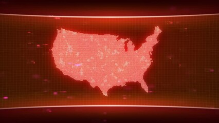 Fototapete - United States USA map glowing red silhouette outline made of lines dots triangles, low polygonal shapes. Communication, internet technologies concept. Wireframe futuristic design