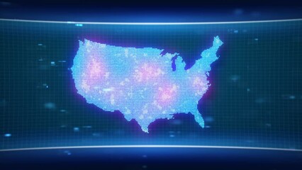 Fototapete - United States USA map glowing blue silhouette outline made of lines dots triangles, low polygonal shapes. Communication, internet technologies concept. Wireframe futuristic design