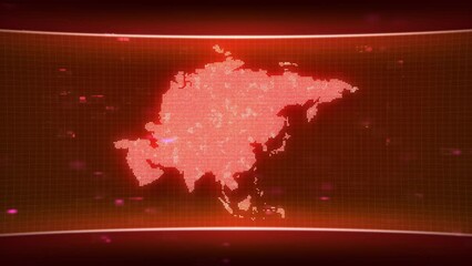 Fototapete - map glowing red silhouette outline made of lines dots triangles, low polygonal shapes. Communication, internet technologies concept. Wireframe futuristic design