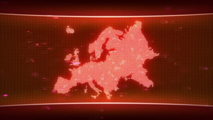 Fototapete - Europe map glowing red silhouette outline made of lines dots triangles, low polygonal shapes. Communication, internet technologies concept. Wireframe futuristic design