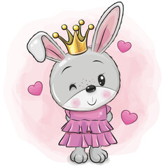 Canvas Print - Cartoon Rabbit Princess in a pink dress