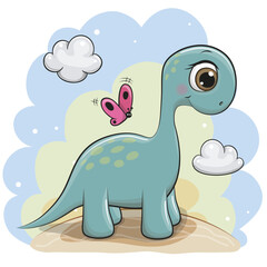 Сartoon dinosaur on a blue background