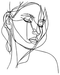 Wall Mural - Continuous line of beautiful woman. Simple minimal sketch of young happy female. Beauty isolated. Linear art of hand drawn model. Modern vector illustration. Black line on white background.