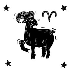 Zodiac signs in woodcut style. Aries