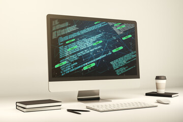 Poster - Abstract creative coding concept on modern laptop screen. 3D Rendering