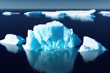 Wall Mural - iceberg in polar regions reflection on the surface of the calm dark blue ocean, generative ai