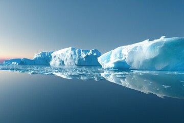 Wall Mural - several icebergs in the calm ocean with reflections on a beautiful sunny day with blue skies, genera