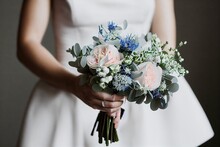 Wedding Bouquet In Soft Blue Tones For Romantic Bride
