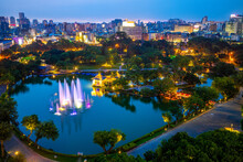 Cityscape Of Taichung And Zhongshan Park At Night