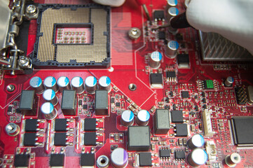 Poster - Close-up top view of motherboard, computer motherboard