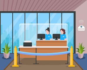 Canvas Print - Flat illustration of counters, females sitting at counter